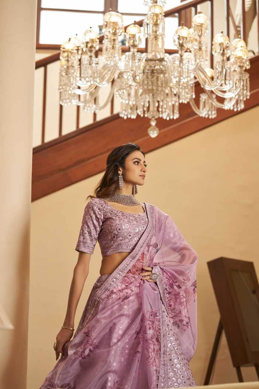 Art Silk Embroidered Sequins Wedding Lehenga in Dusty Pink - MYLUXURY LANE ENTERPRISE